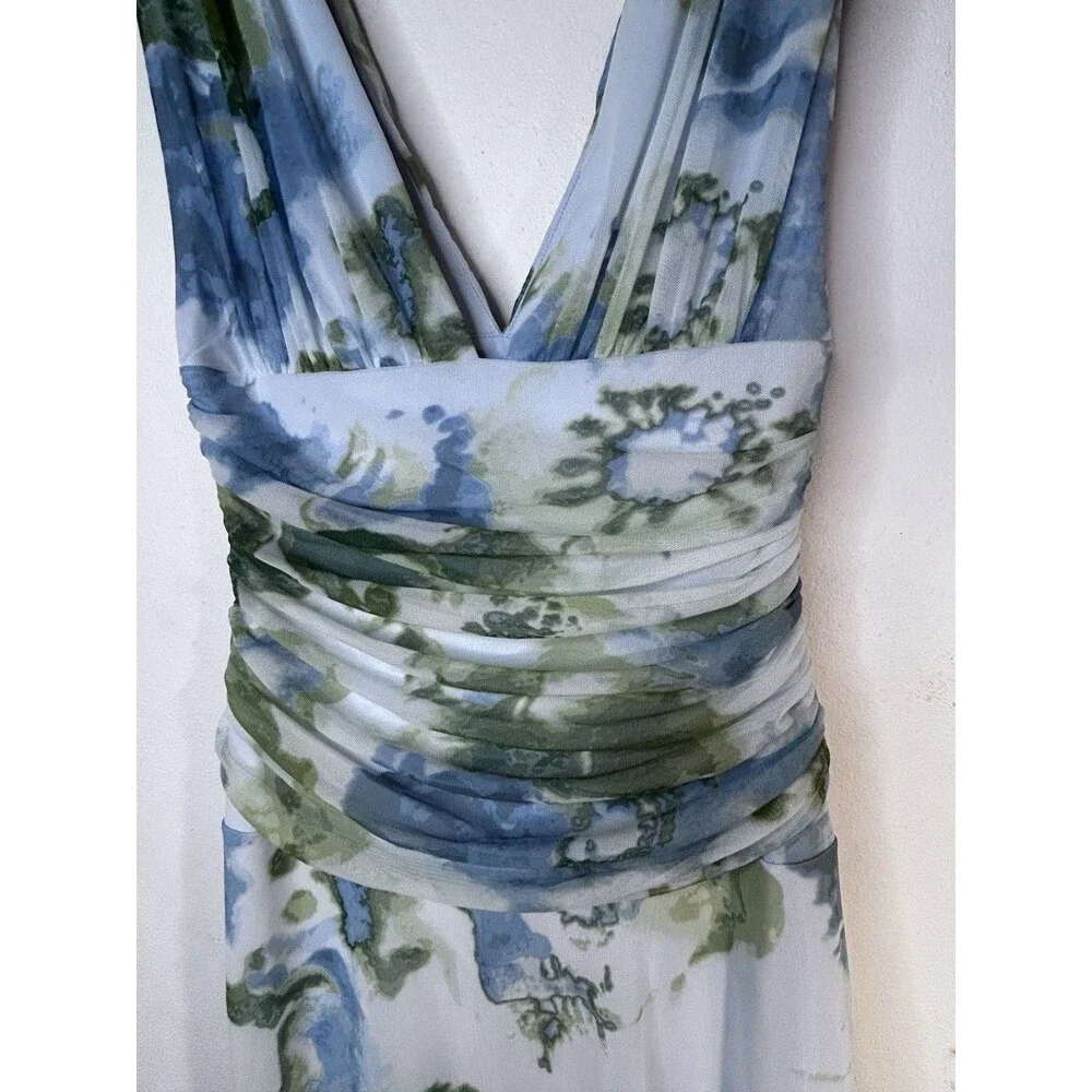 Abercrombie & Fitch Plunge Drop Waist maxi Dress Light Blue And Green Floral XS